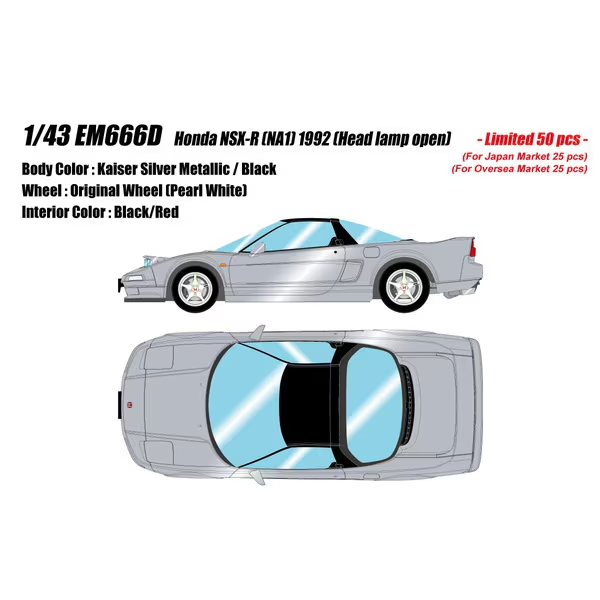 Make Up EIDOLON EM666D 1/43 Honda NSX-R NA1 1992 Headlamp Open Kaiser Silver