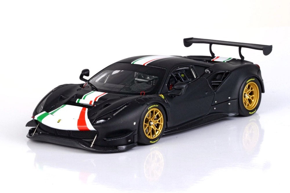 BBR BBRC255MB 1/43 Ferrari 488 GT Modificata Matt Black Italian Stripes 24pcs