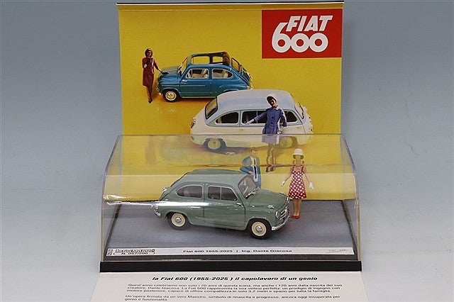 BRUMM BRS2523 1/43 Fiat 600 1955 Light Green 70th Anniversary Giacosa Figures