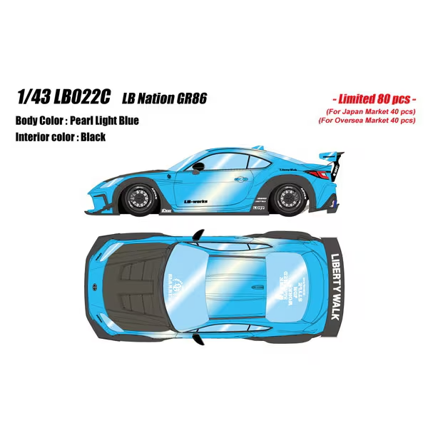 EIDOLON LB022C 1/43 Toyota GR86 LB Nation Pearl Light Blue Resin Model