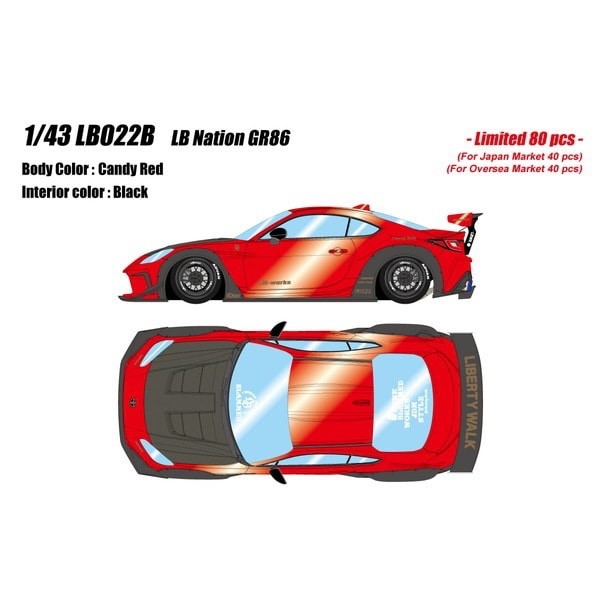 EIDOLON LB022B 1/43 Toyota GR86 LB Nation Candy Red Resin Model