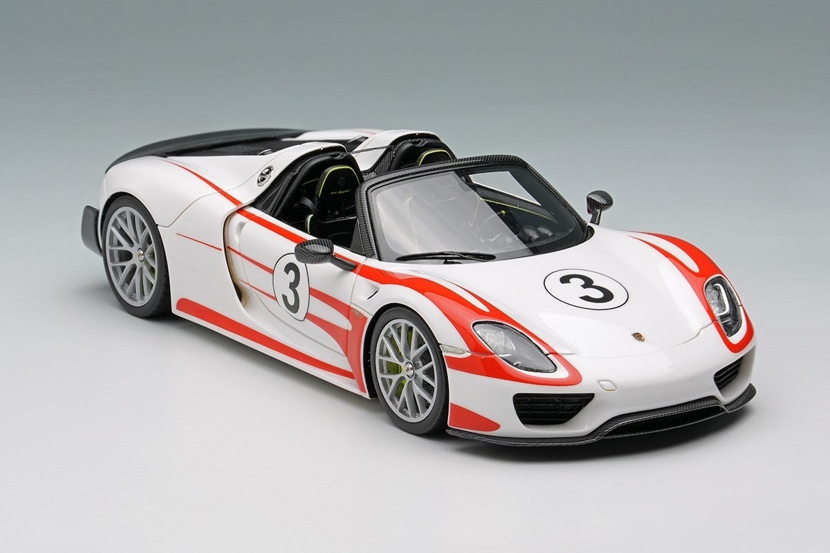 EIDOLON EM569F 1/43 Porsche 918 Spyder Weissach Package 2011 White Red Stripe