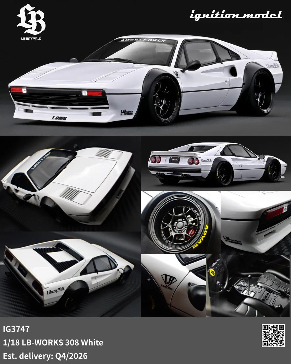 Ignition Model IG3747 1/18 Ferrari LB-WORKS 308 White Coupe