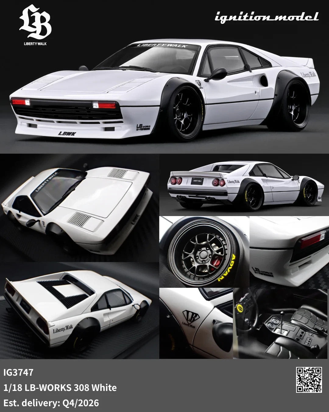 Ignition Model IG3747 1/18 Ferrari LB-WORKS 308 White Coupe