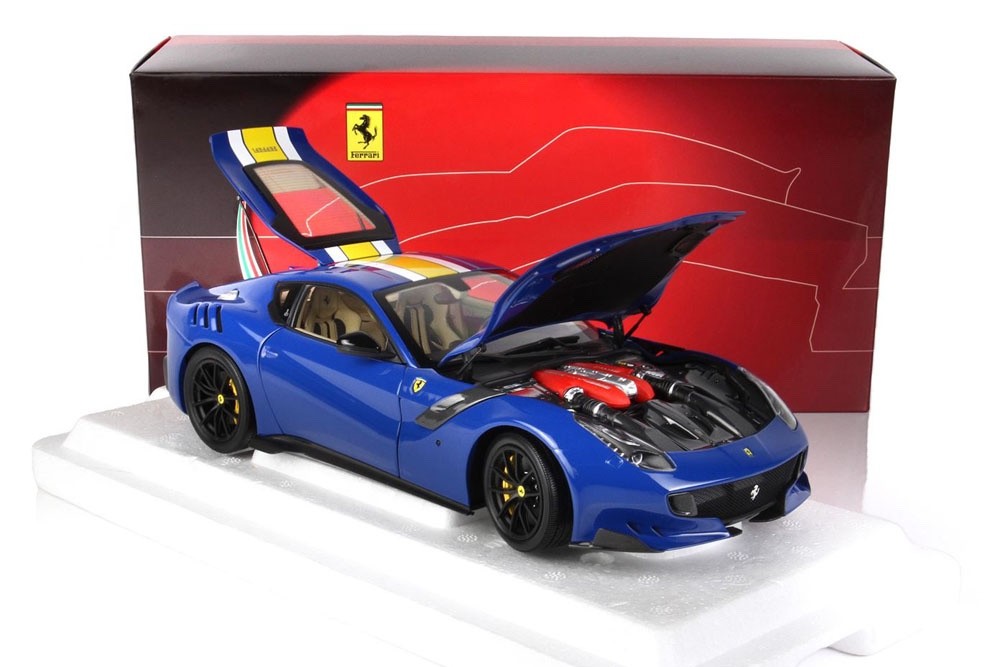 BBR BBR182100A1 1/18 Ferrari F12 TDF 2016 Azzurro Dino Blue Yellow Stripe