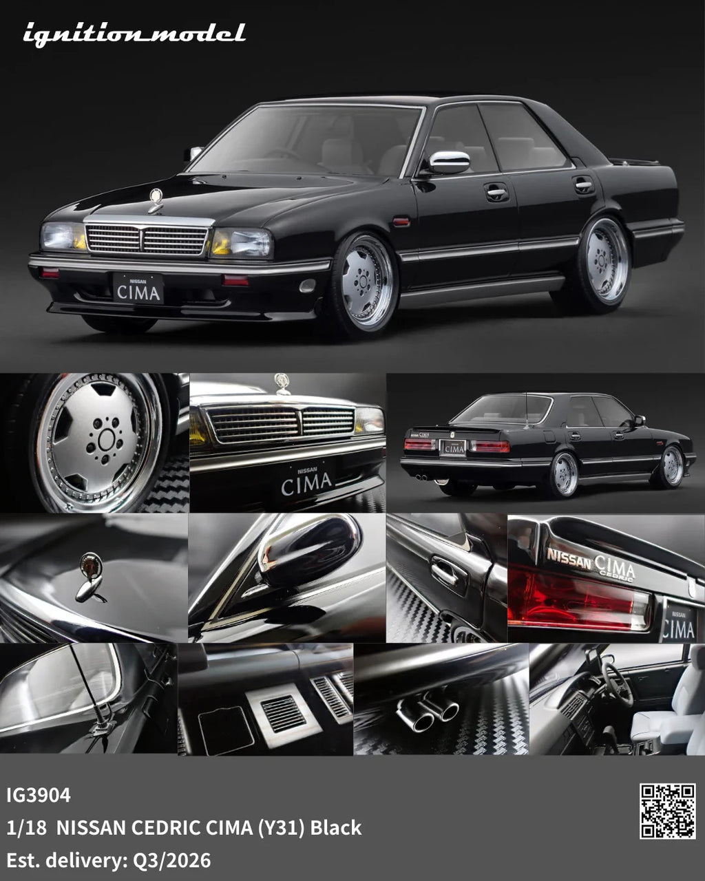 Ignition Model IG3904 1/18 Nissan Cedric Cima Y31 Black Sedan