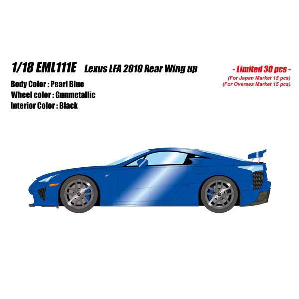 EIDOLON EML111E 1/18 Lexus LFA 2010 Rear Wing Up Pearl Blue Resin Model