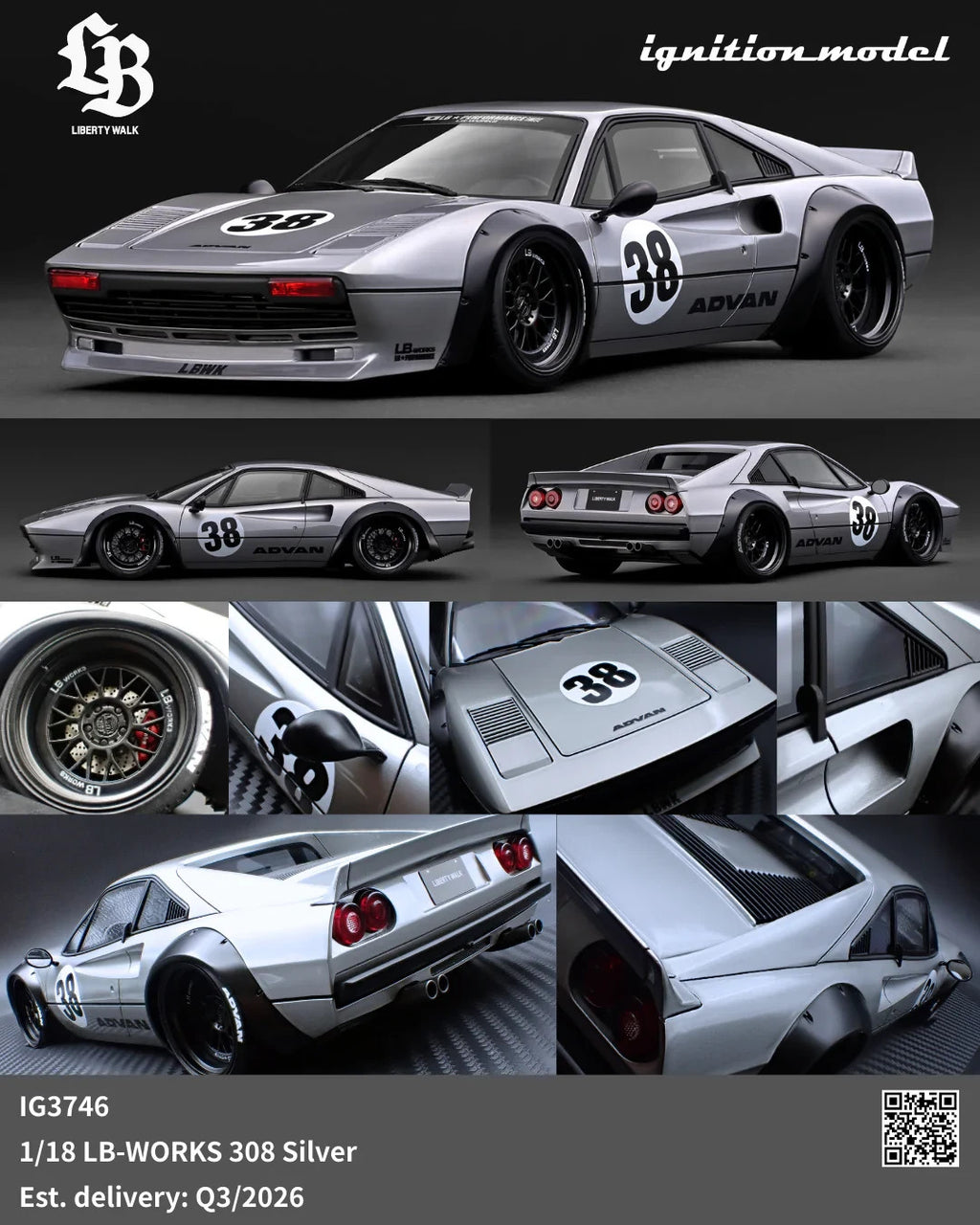 Ignition Model IG3746 1/18 Ferrari LB-WORKS 308 Silver Resin