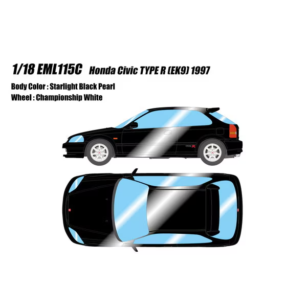 EIDOLON  EML115C 1/18 Honda Civic Type R EK9 1997 Starlight Black Pearl Resin