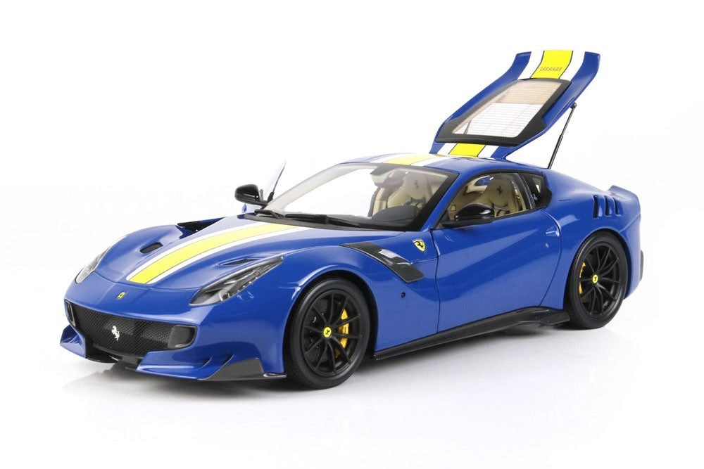 BBR BBR182100A1 1/18 Ferrari F12 TDF 2016 Azzurro Dino Blue Yellow Stripe