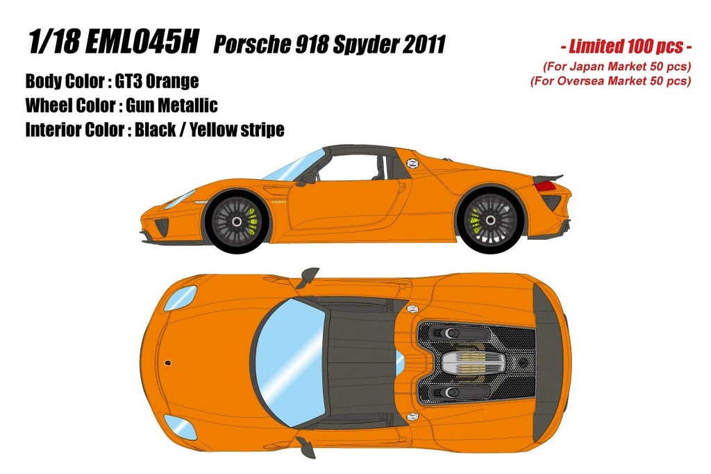 Make Up EIDOLON EML045H 1/18 Porsche 918 Spyder 2011 GT3 Orange Limited 100pcs