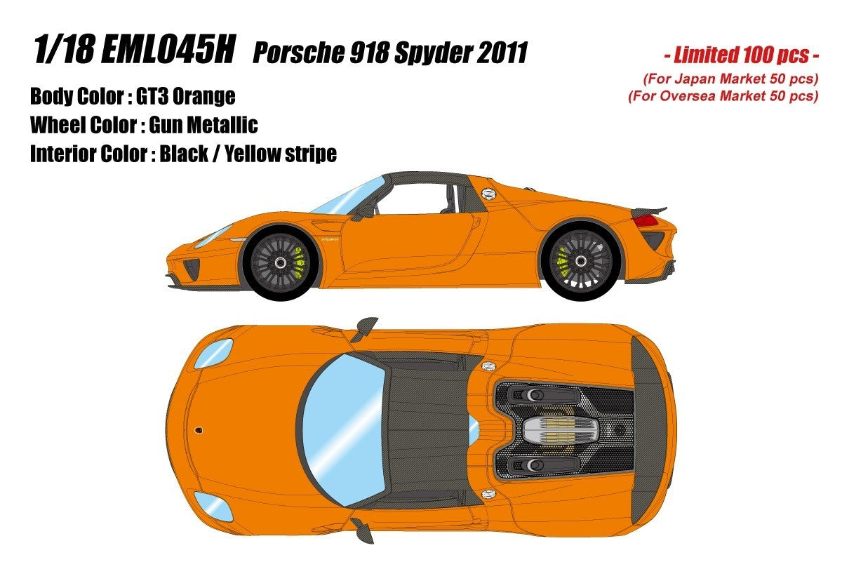 Make Up EIDOLON EML045H 1/18 Porsche 918 Spyder 2011 GT3 Orange Limited 100pcs