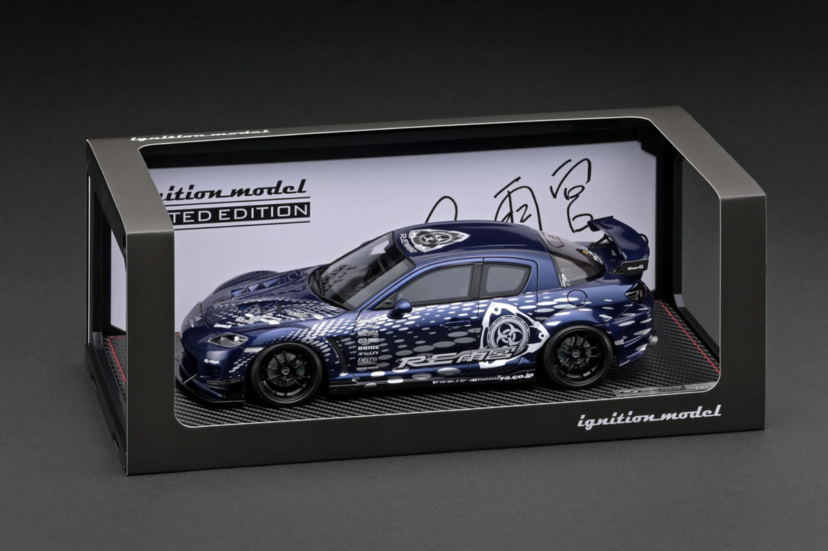 Ignition Model IG3243 1/18 RE Amemiya Mazda RX-8 SE3P Blue Resin w/ Figure