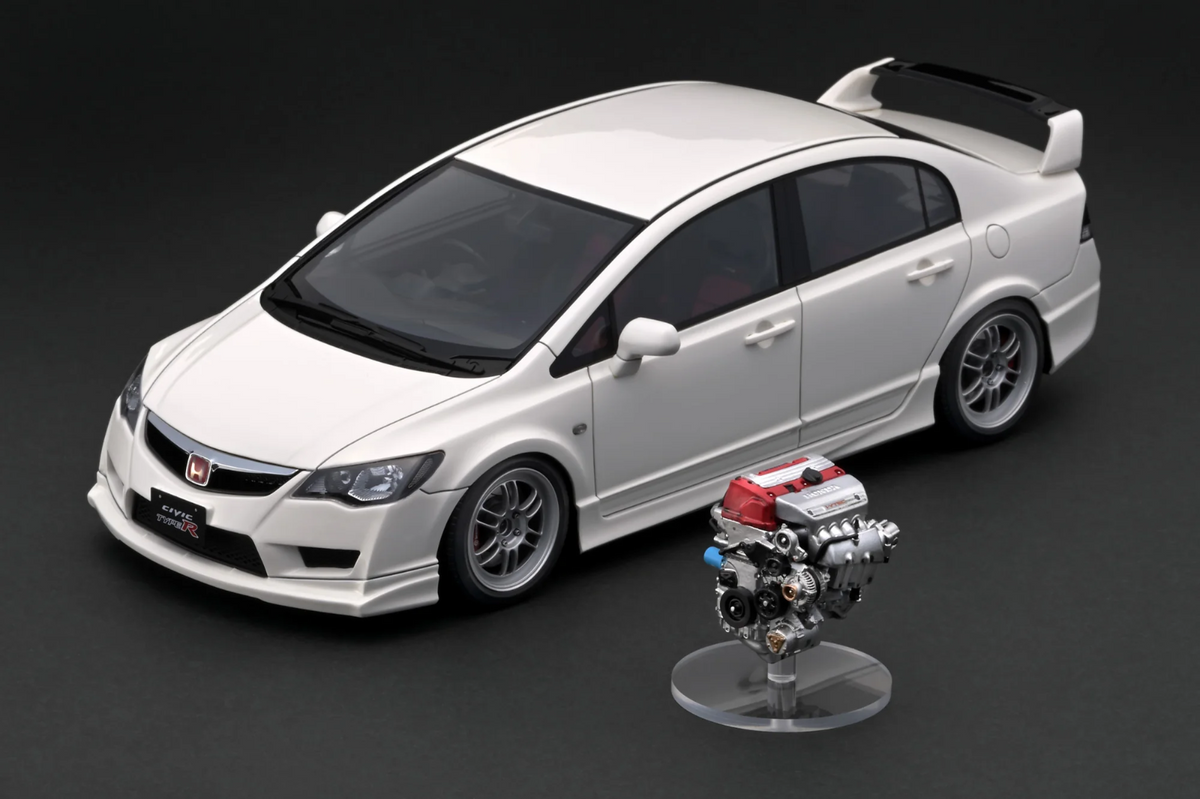 Ignition Model IG2833 1/18 Honda Civic FD2 Type R White + K20A VTEC Engine JDM