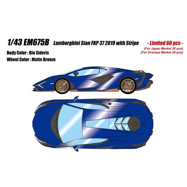 Make up EIDOLON EM675B 1/43 Lamborghini Sián FKP37 2019 with Stripe Blue Limited