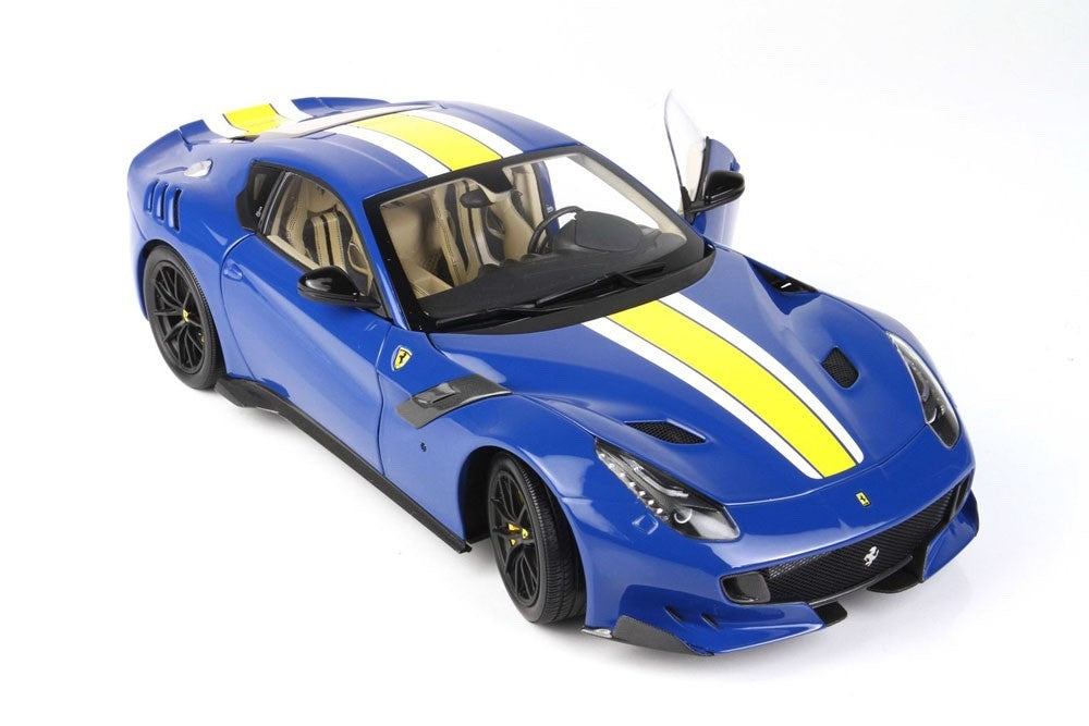 BBR BBR182100A1 1/18 Ferrari F12 TDF 2016 Azzurro Dino Blue Yellow Stripe