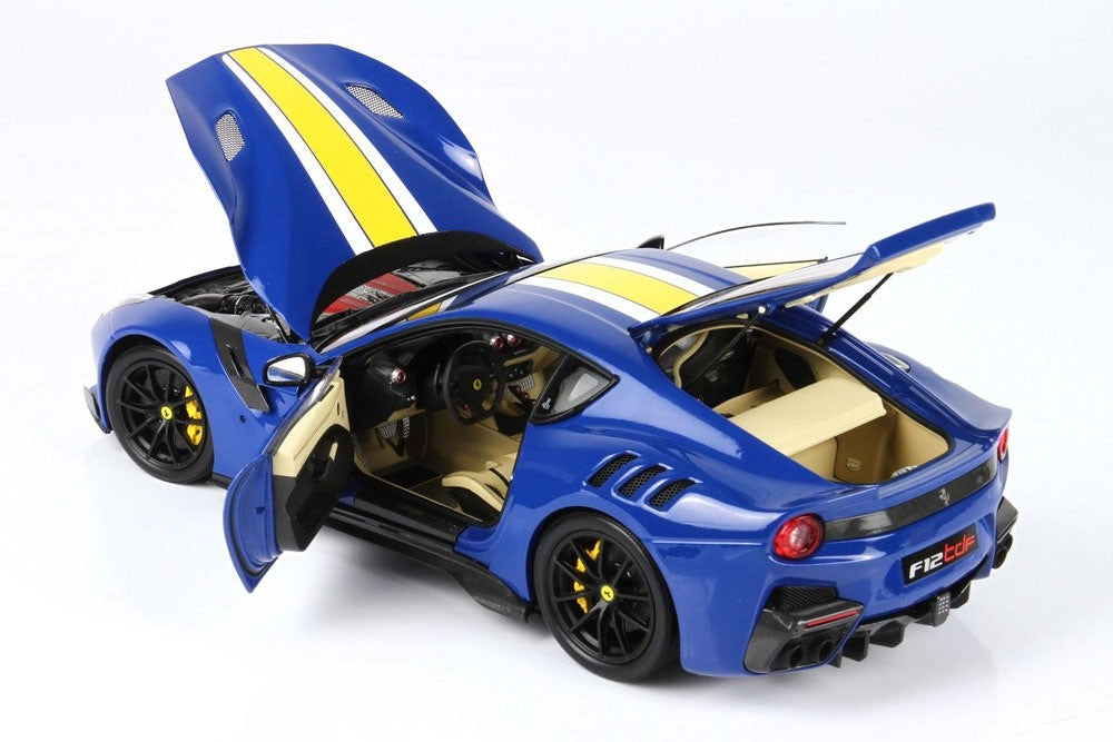 BBR BBR182100A1 1/18 Ferrari F12 TDF 2016 Azzurro Dino Blue Yellow Stripe