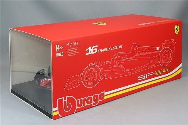 Bburago K18-16821L16 1/18 Ferrari SF-24 #16 Leclerc F1 2024 Red Diecast w/Case