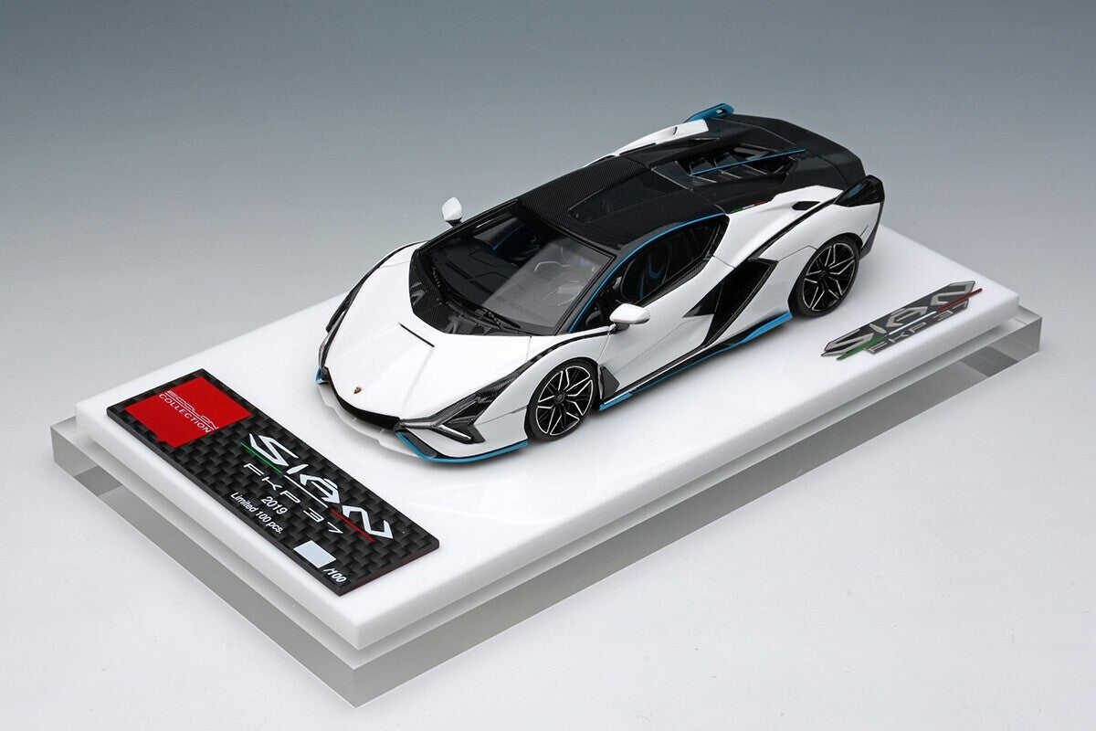 EIDOLON EM675A 1/43 Lamborghini Sian FKP37 2019 with Stripe White/Visible Carbon
