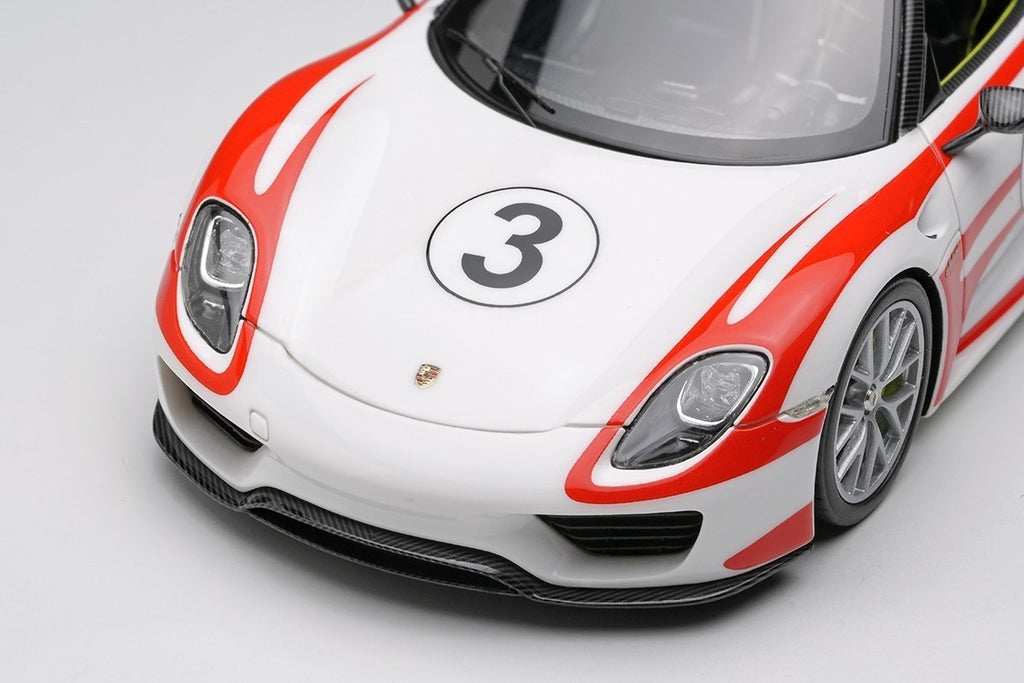 EIDOLON EM569F 1/43 Porsche 918 Spyder Weissach Package 2011 White Red Stripe