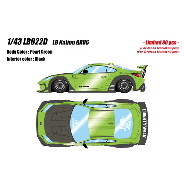 EIDOLON LB022D 1/43 Toyota GR86 LB Nation Pearl Green Resin Model
