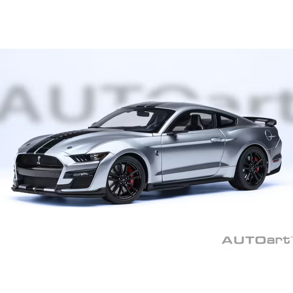 AUTOart 73096 1/18 Ford Mustang Shelby GT500 Silver w/ Black Stripes Diecast Mod