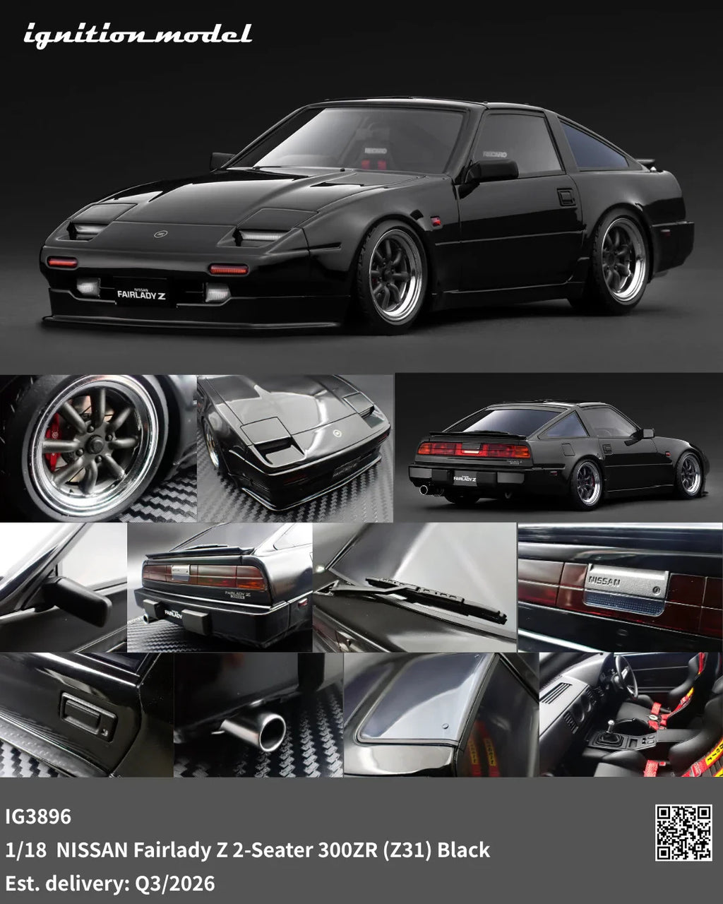 Ignition Model IG3896 1/18 Nissan Fairlady Z 300ZR Z31 Black Resin