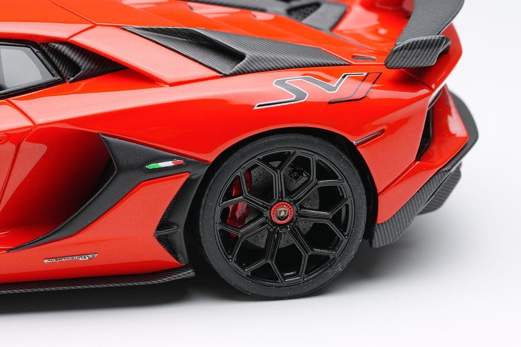 EIDOLON EM438L 1/43 Lamborghini Aventador SVJ 2018 Rosso Mars Black Stripe