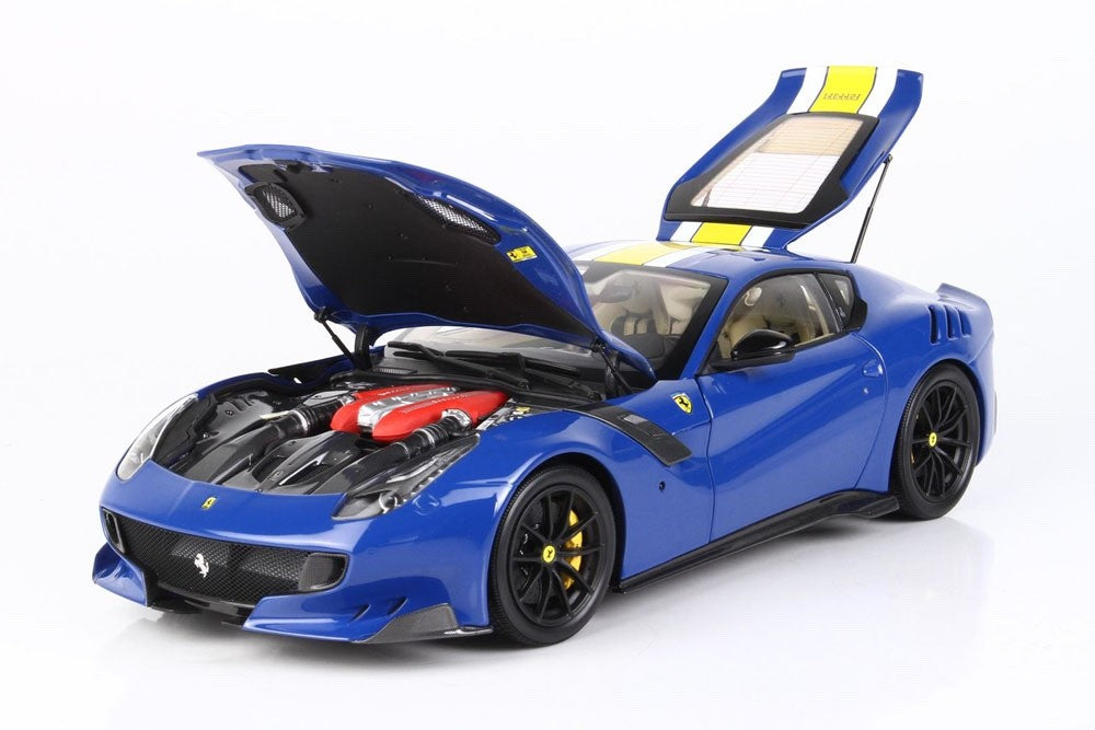 BBR BBR182100A1 1/18 Ferrari F12 TDF 2016 Azzurro Dino Blue Yellow Stripe