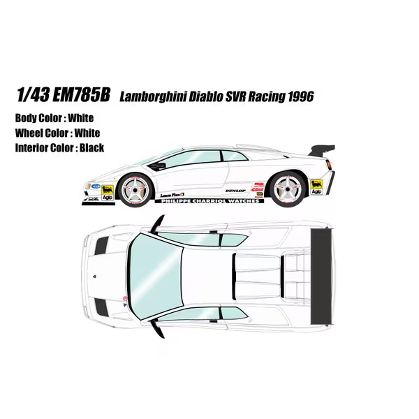 EIDOLON EM785B 1/43 Lamborghini Diablo SVR Racing 1996 White White Wheels Resin