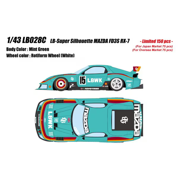 Make Up EIDOLON LB028C 1/43 LB-Super Silhouette Mazda FD3S RX7 Mint Green Resin
