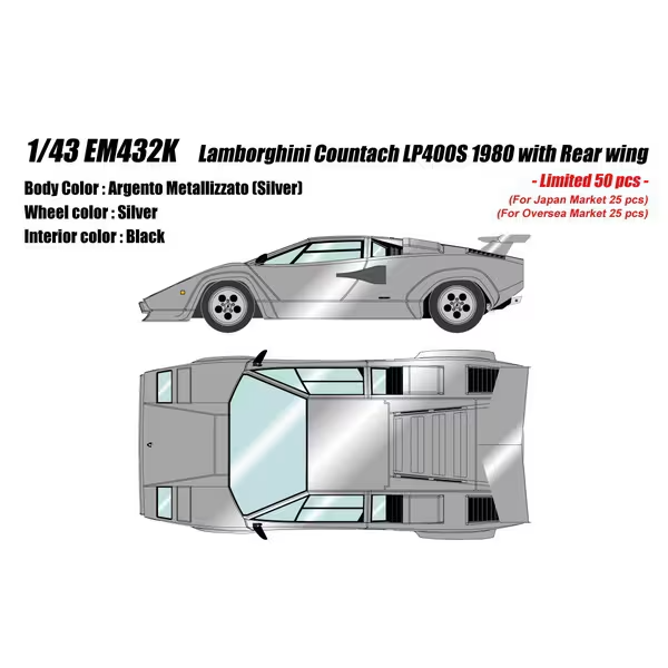 Make Up EIDOLON EM432K 1/43 Lamborghini Countach LP400S 1980 w Rear Wing Argento