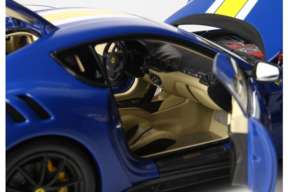 BBR BBR182100A1 1/18 Ferrari F12 TDF 2016 Azzurro Dino Blue Yellow Stripe
