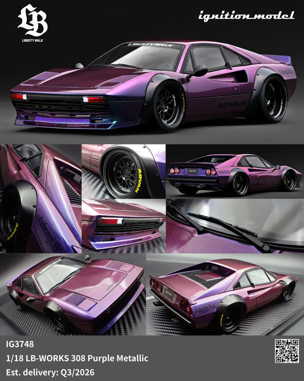 Ignition Model IG3748 1/18 Ferrari LB-WORKS 308 Purple Metallic Resin