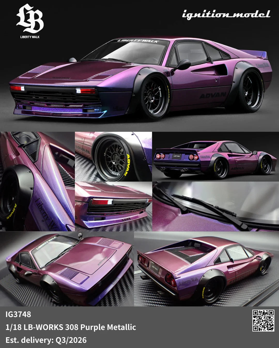 Ignition Model IG3748 1/18 Ferrari LB-WORKS 308 Purple Metallic Resin