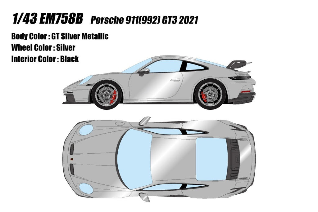EIDOLON EM758B 1/43 Porsche 911 992 GT3 2021 GT Silver Metallic Coupe
