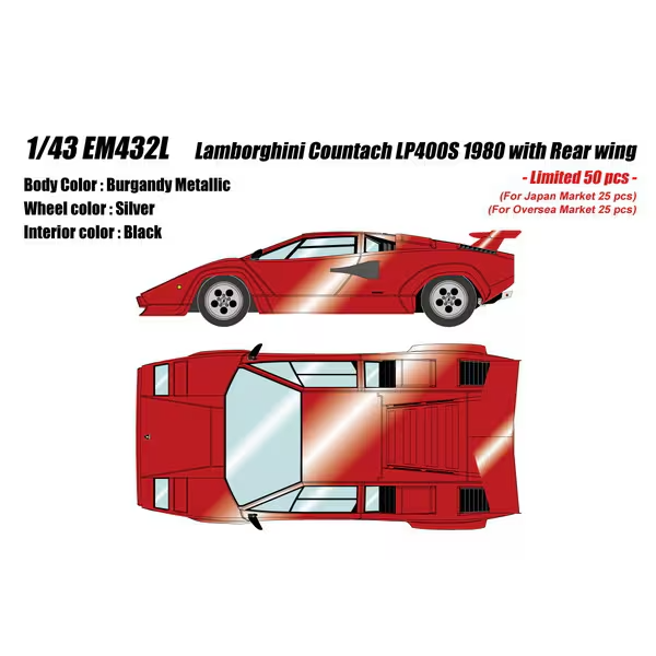Make UpEIDOLON EM432L 1/43 Lamborghini Countach LP400S 1980 w Rear Wing Burgundy