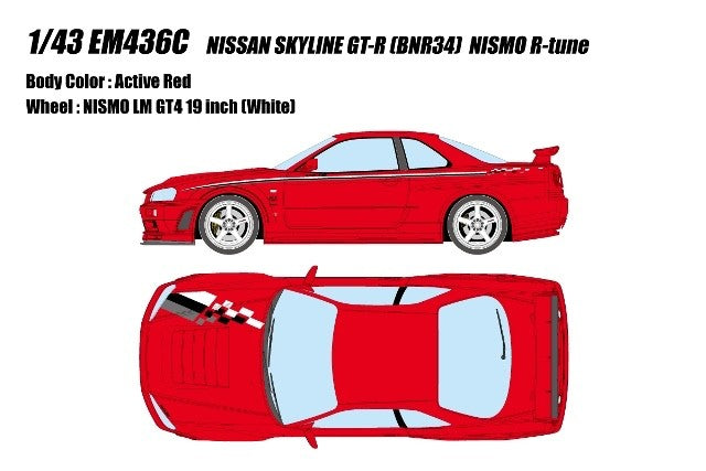 Make up EIDOLON EM436C 1/43 Nissan Skyline GT-R BNR34 NISMO R-tune Active Red