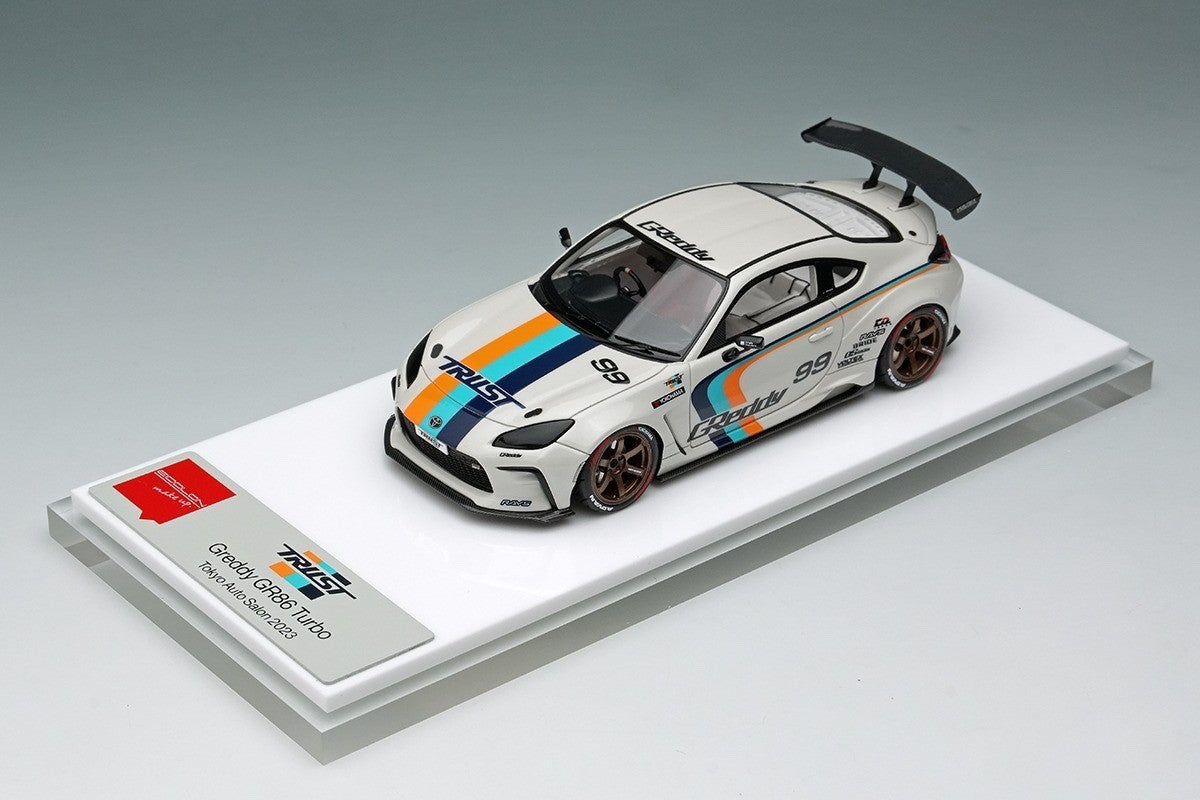 EIDOLON EM664 1/43 Trust Greddy GR86 Turbo Crystal White Pearl 2023 Tokyo Salon