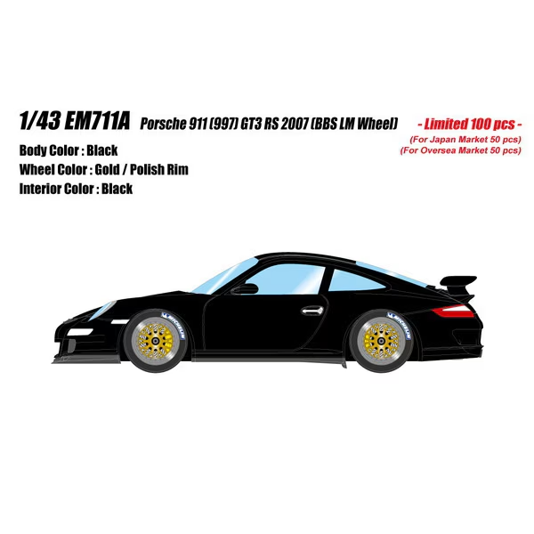 EIDOLON EM711A 1/43 Porsche 911 (997) GT3 RS 2007 BBS LM Wheel Black Resin Model