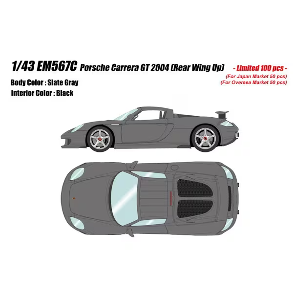 EIDOLON EM567C 1/43 Porsche Carrera GT 2004 Slate Grey Rear Wing Up Resin Model