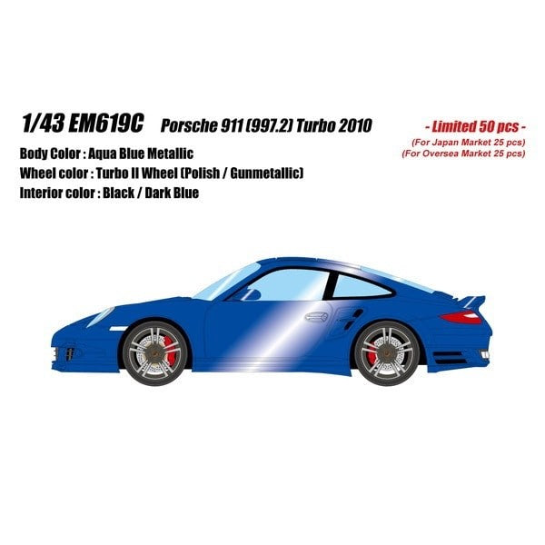 Make Up Eidolon EM619C 1/43 Porsche 911 (997.2) Turbo 2010 Aqua Blue (Resin)