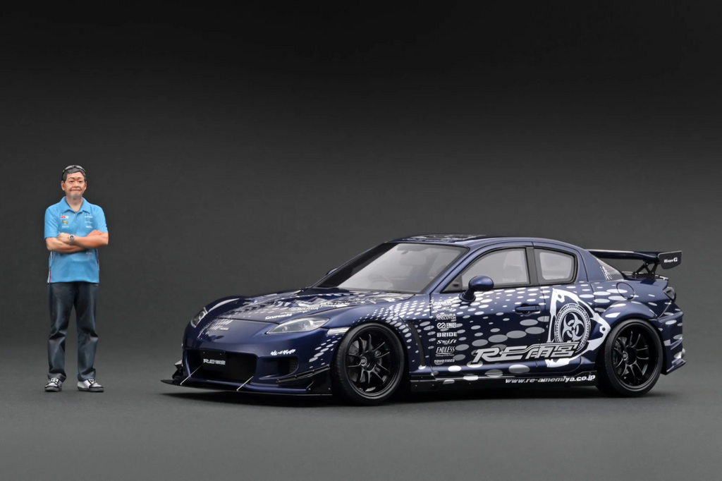 Ignition Model IG3243 1/18 RE Amemiya Mazda RX-8 SE3P Blue Resin w/ Figure