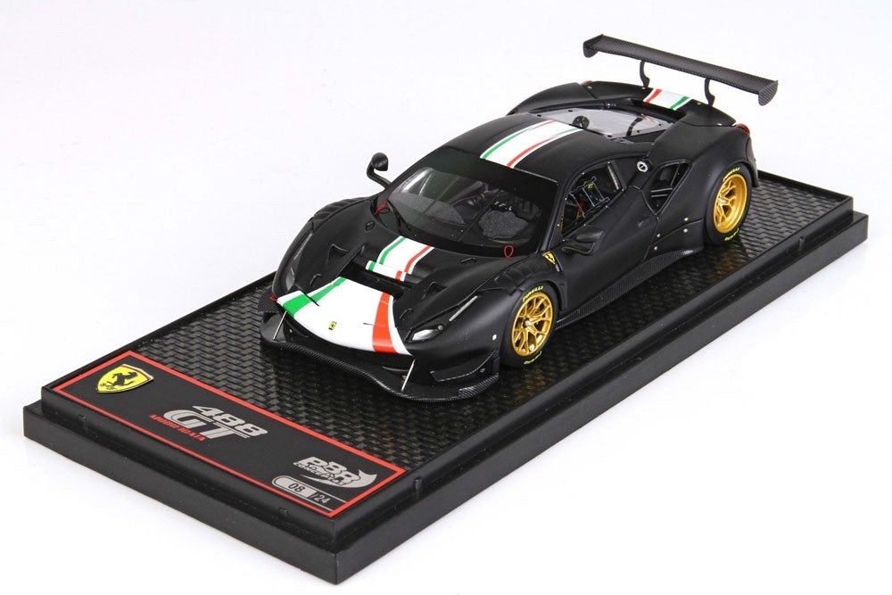 BBR BBRC255MB 1/43 Ferrari 488 GT Modificata Matt Black Italian Stripes 24pcs