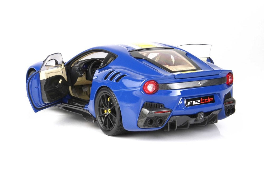 BBR BBR182100A1 1/18 Ferrari F12 TDF 2016 Azzurro Dino Blue Yellow Stripe