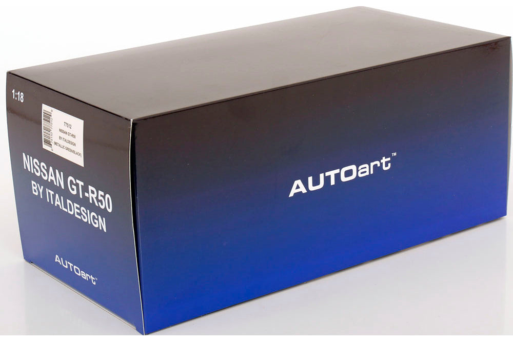 AUTOart Aa77512 Nissan GT-R50 Metallic Green Black - product box and model label