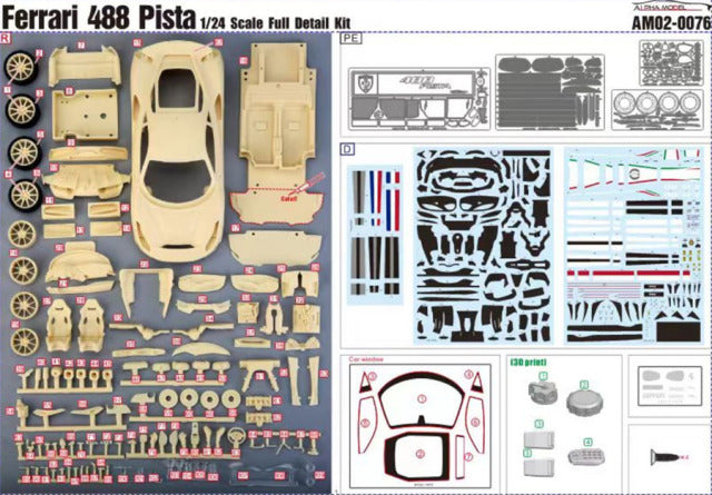 Alpha Model AM02-0076 1/24 Ferrari 488 PISTA Resin Model Kit - image 24