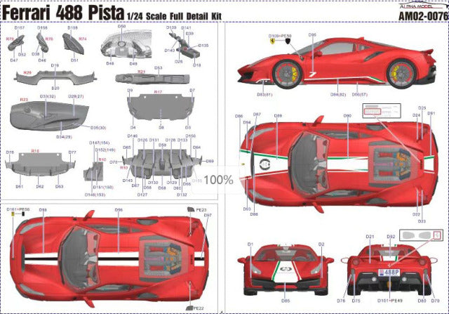 Alpha Model AM02-0076 1/24 Ferrari 488 PISTA Resin Model Kit - image 25