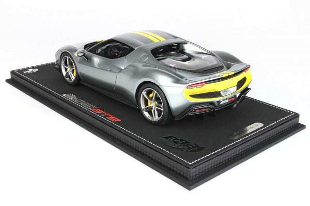 BBR P18211AV 1/18 Ferrari 296GTB Assetto Fiorano Grigio Coburn / Yellow Stripe Limited 300pcs (with Display Case) - image 2