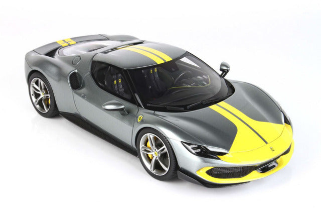 BBR P18211AV 1/18 Ferrari 296GTB Assetto Fiorano Grigio Coburn / Yellow Stripe Limited 300pcs (with Display Case) - image 3